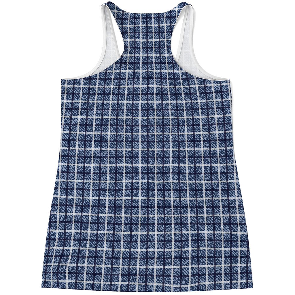 Denim Tattersall Pattern Print Women's Racerback Tank Top