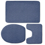 Denim Windowpane Pattern Print 3 Piece Bath Mat Set