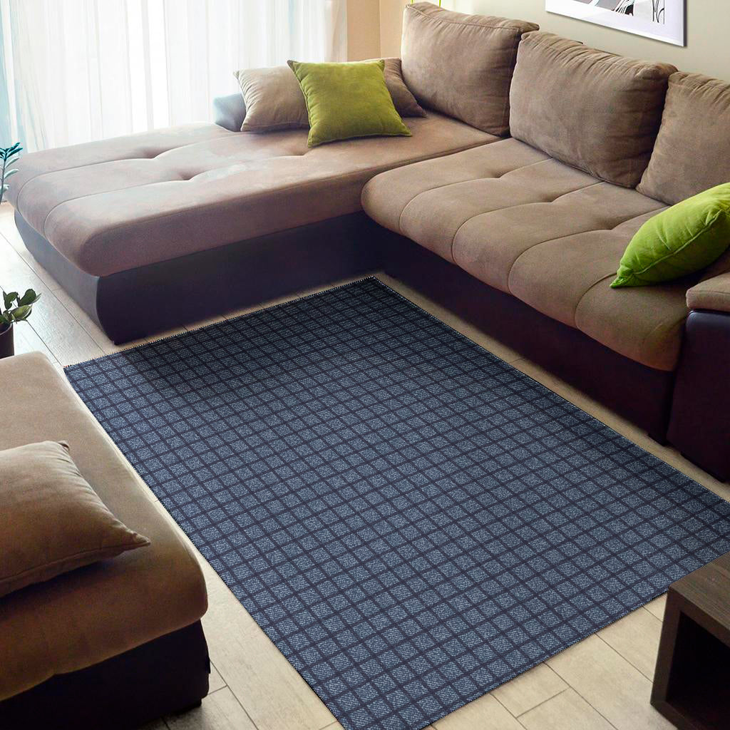 Denim Windowpane Pattern Print Area Rug