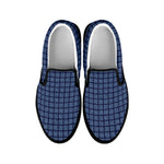 Denim Windowpane Pattern Print Black Slip On Shoes