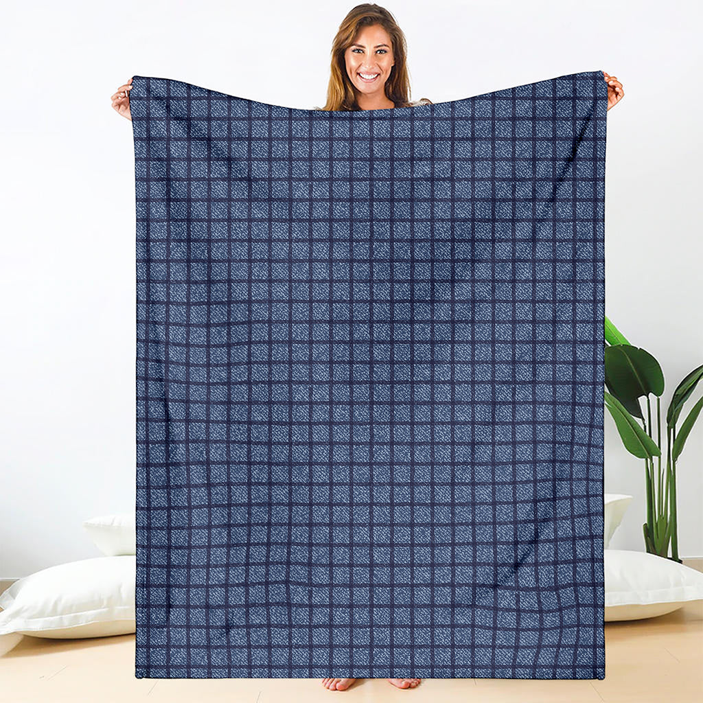 Denim Windowpane Pattern Print Blanket