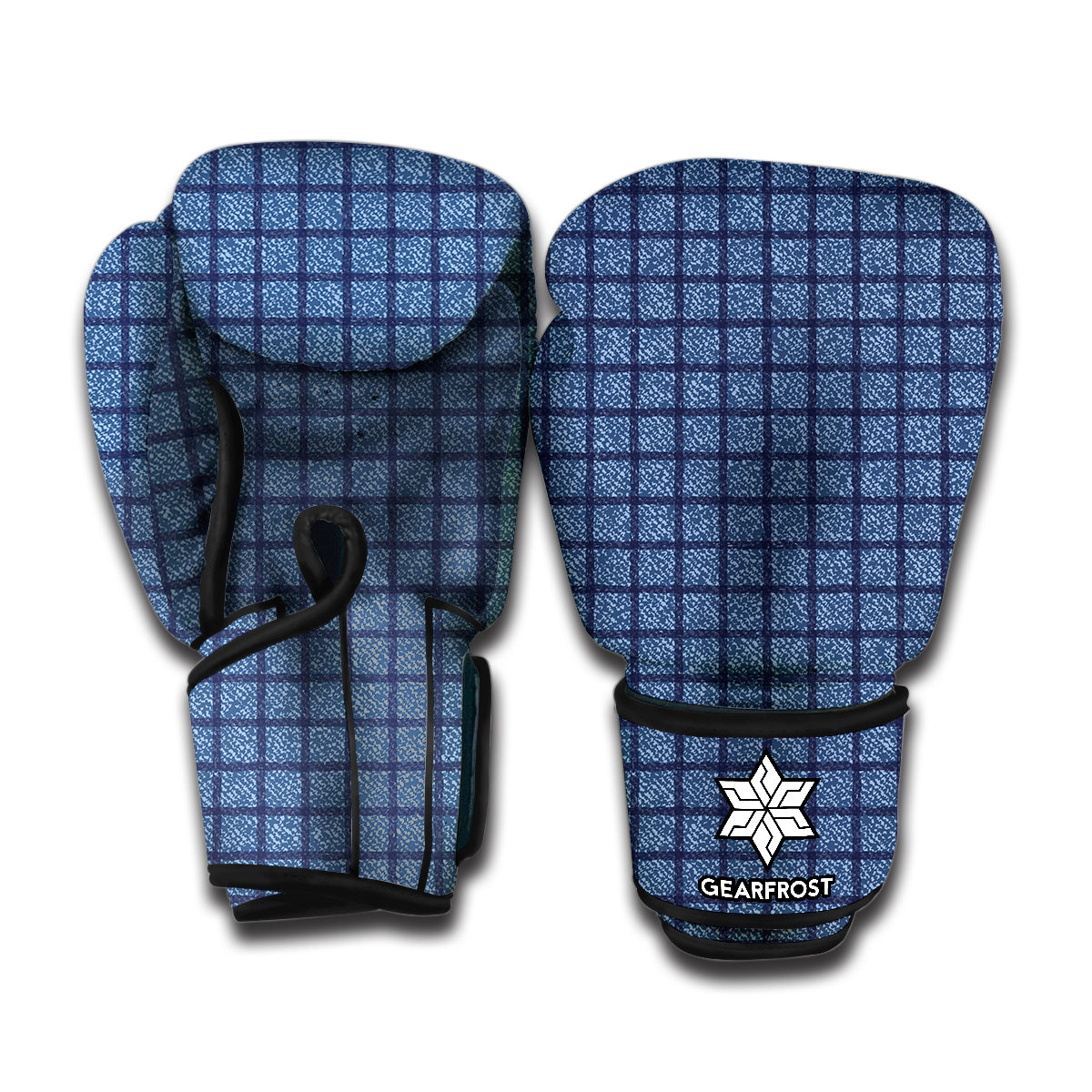 Denim Windowpane Pattern Print Boxing Gloves