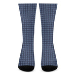 Denim Windowpane Pattern Print Crew Socks