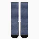 Denim Windowpane Pattern Print Crew Socks