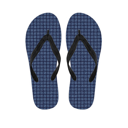Denim Windowpane Pattern Print Flip Flops