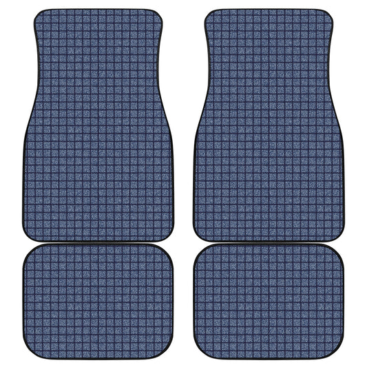 Denim Windowpane Pattern Print Front and Back Car Floor Mats