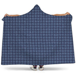 Denim Windowpane Pattern Print Hooded Blanket
