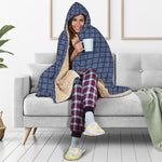 Denim Windowpane Pattern Print Hooded Blanket