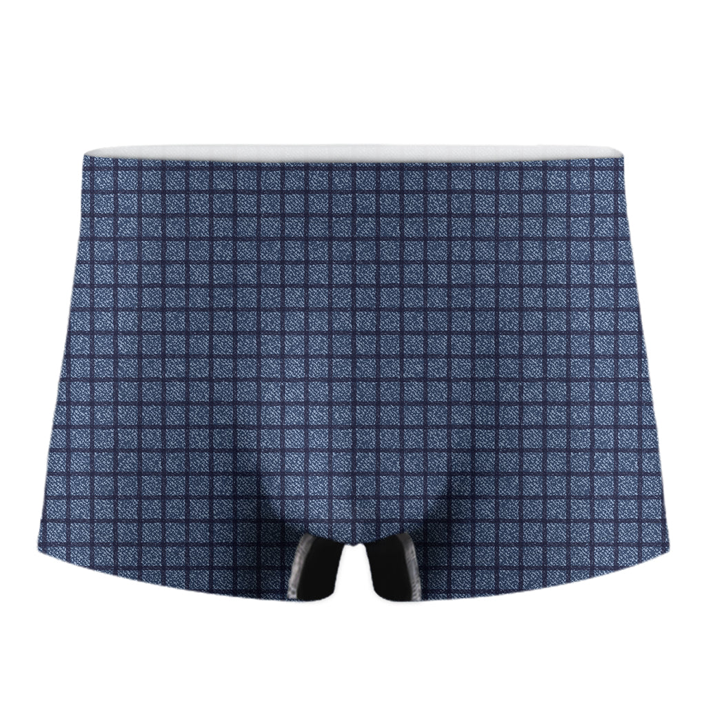 Denim Windowpane Pattern Print Men's Boxer Briefs