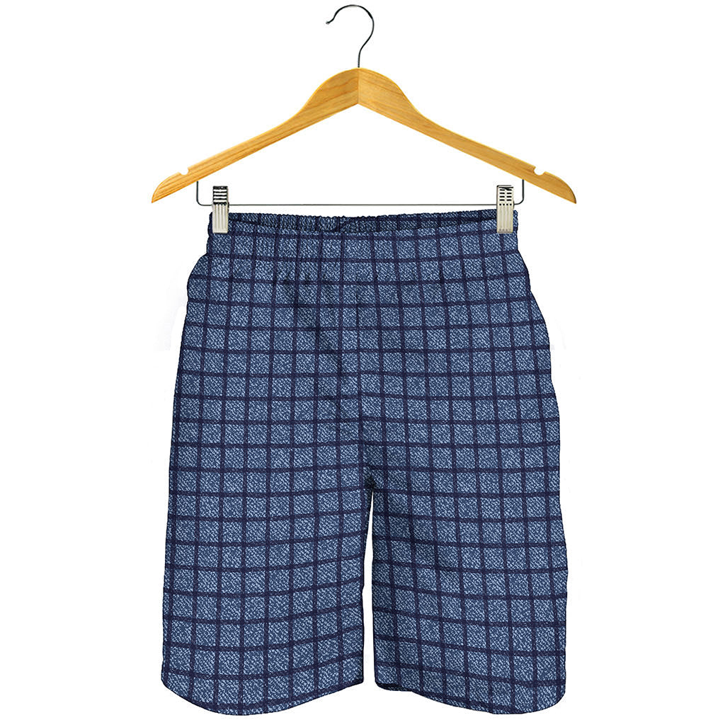 Denim Windowpane Pattern Print Men's Shorts