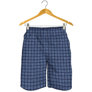 Denim Windowpane Pattern Print Men's Shorts