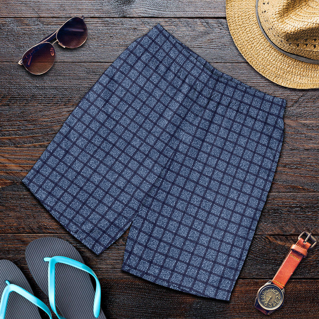 Denim Windowpane Pattern Print Men's Shorts