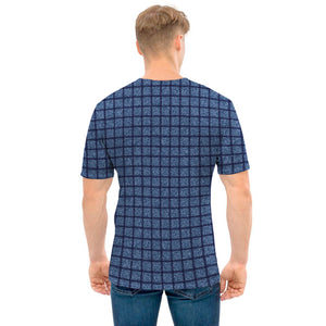 Denim Windowpane Pattern Print Men's T-Shirt