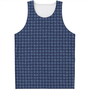 Denim Windowpane Pattern Print Men's Tank Top