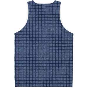 Denim Windowpane Pattern Print Men's Tank Top