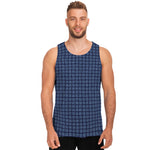 Denim Windowpane Pattern Print Men's Tank Top