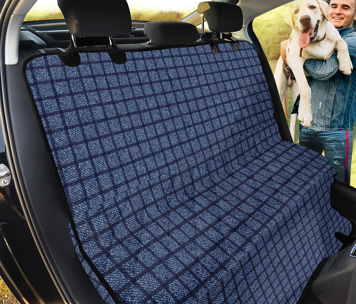 Denim Windowpane Pattern Print Pet Car Back Seat Cover