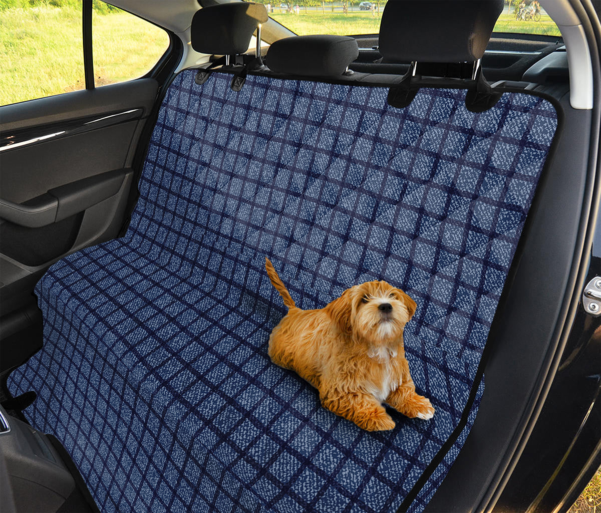 Denim Windowpane Pattern Print Pet Car Back Seat Cover