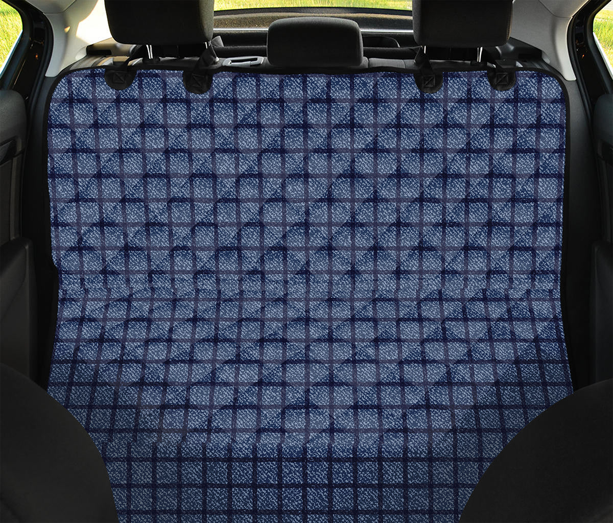 Denim Windowpane Pattern Print Pet Car Back Seat Cover