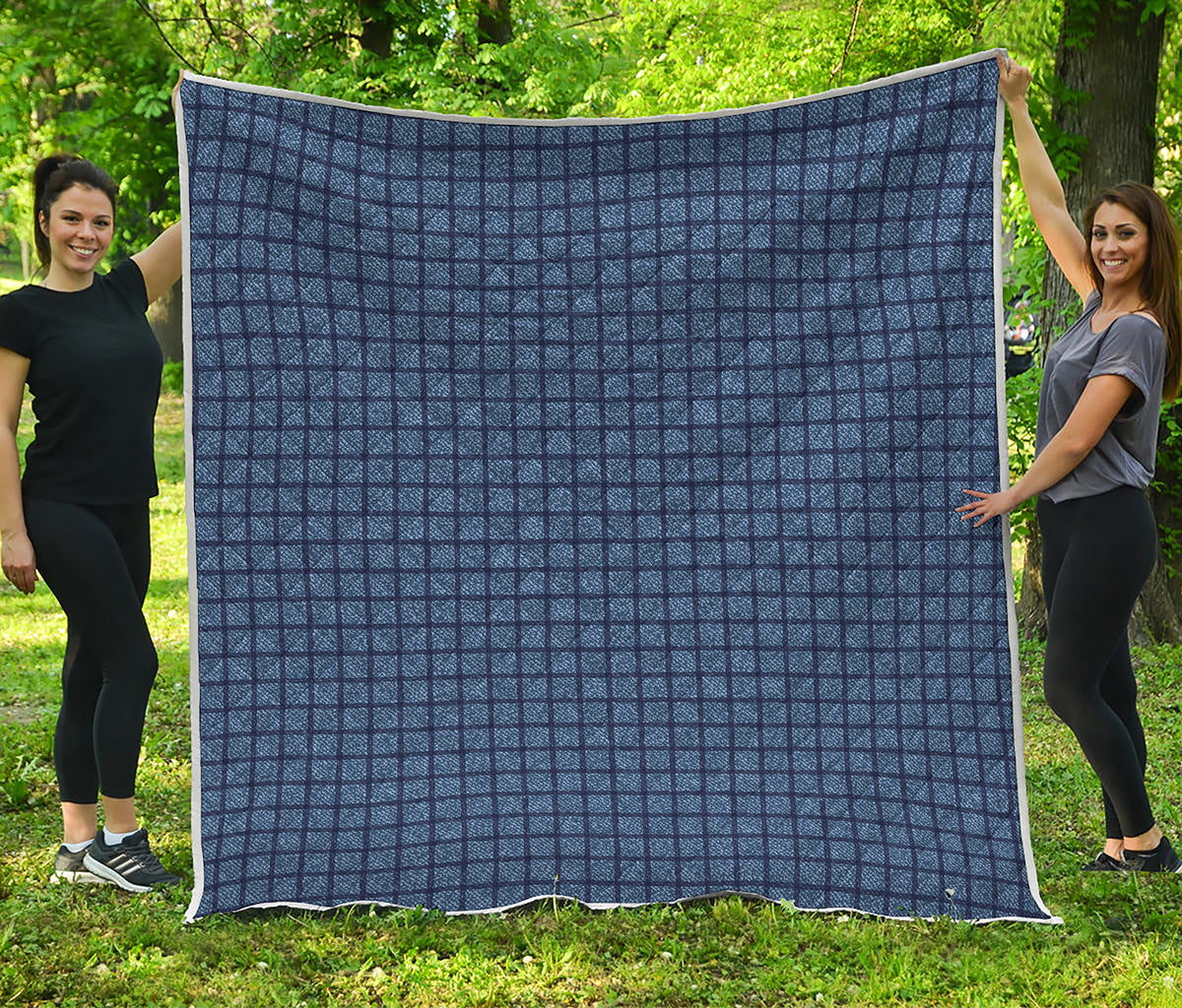 Denim Windowpane Pattern Print Quilt