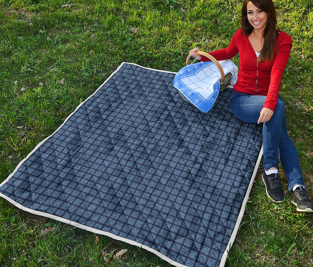 Denim Windowpane Pattern Print Quilt
