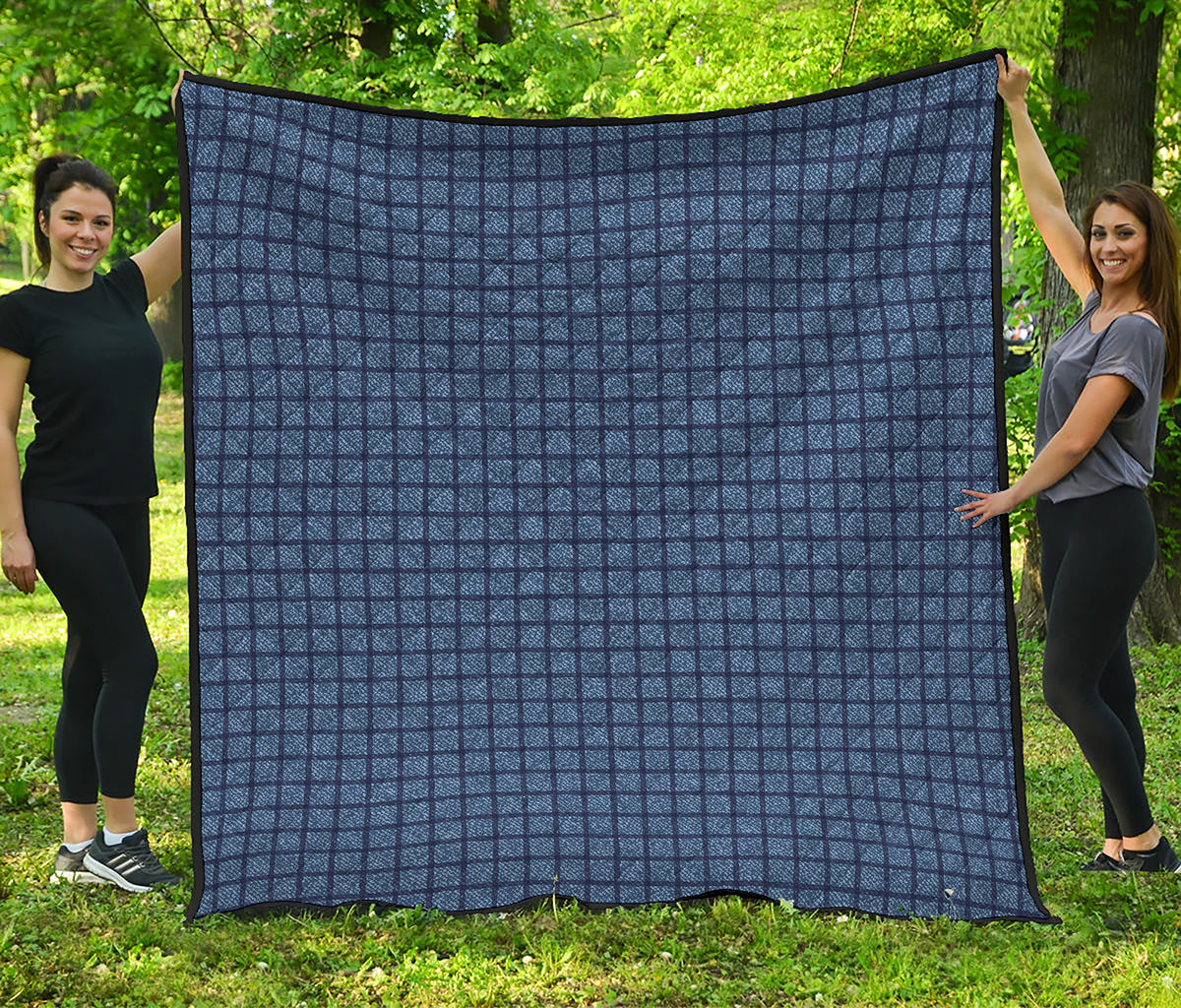 Denim Windowpane Pattern Print Quilt