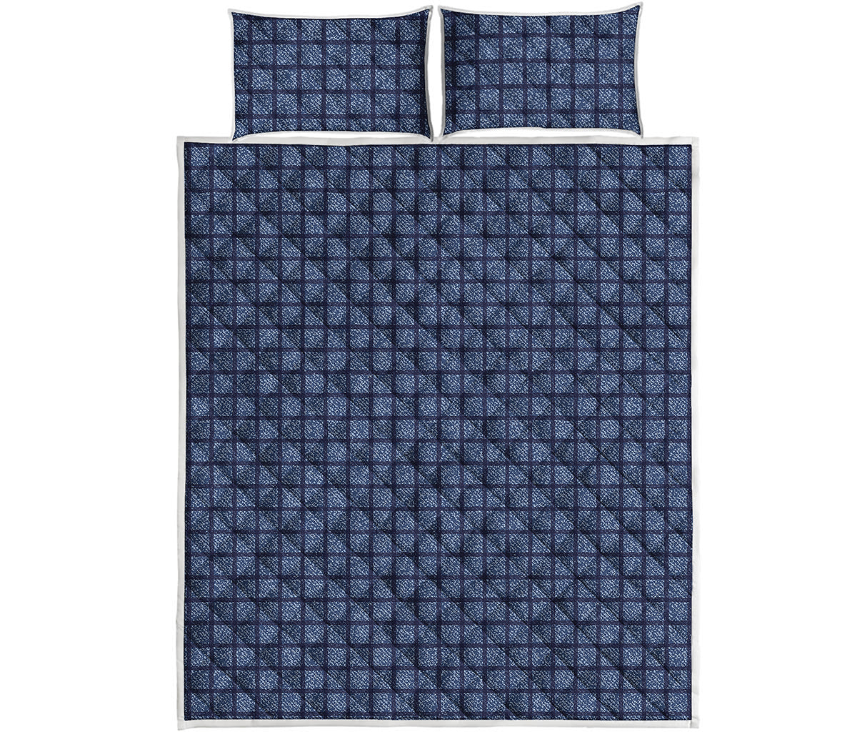 Denim Windowpane Pattern Print Quilt Bed Set