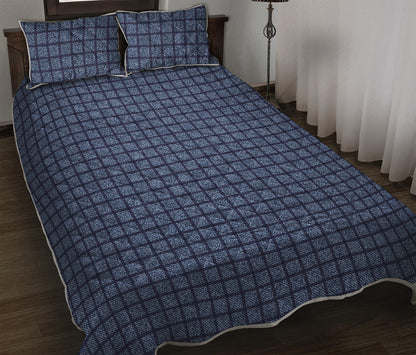 Denim Windowpane Pattern Print Quilt Bed Set