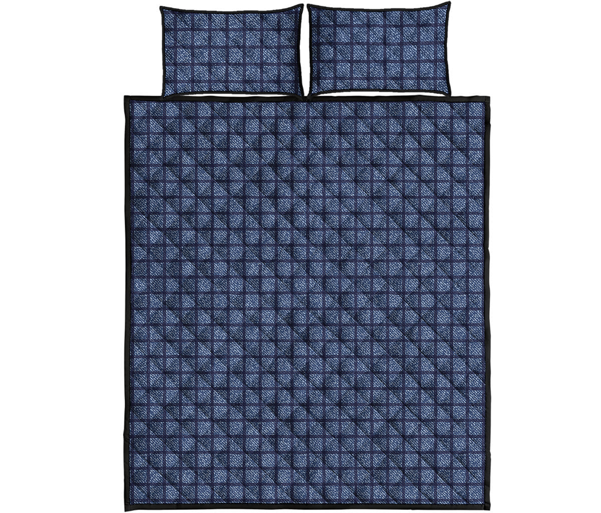 Denim Windowpane Pattern Print Quilt Bed Set