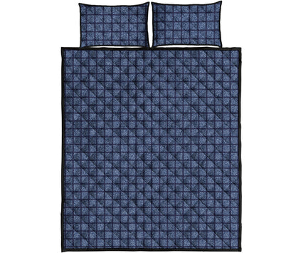 Denim Windowpane Pattern Print Quilt Bed Set