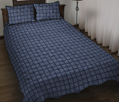 Denim Windowpane Pattern Print Quilt Bed Set