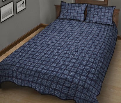 Denim Windowpane Pattern Print Quilt Bed Set