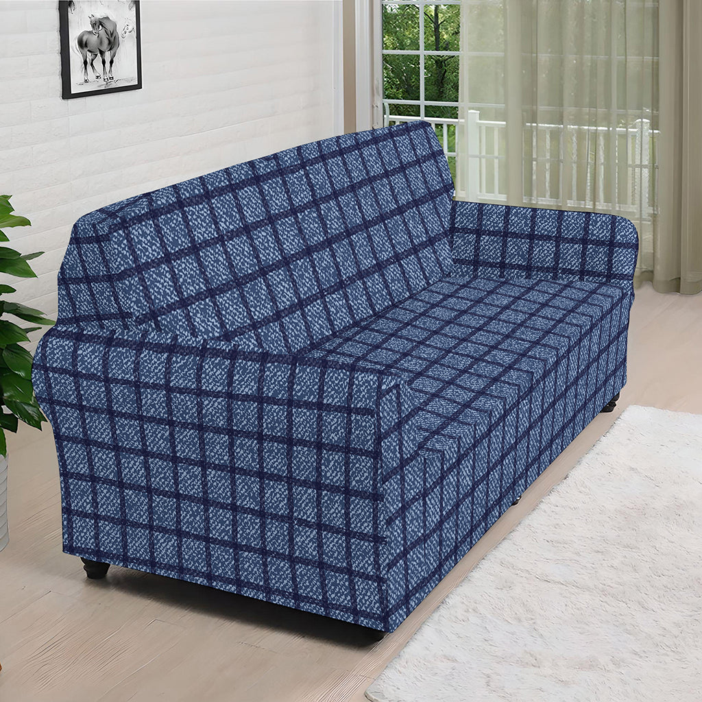 Denim Windowpane Pattern Print Sofa Cover