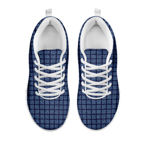 Denim Windowpane Pattern Print White Sneakers