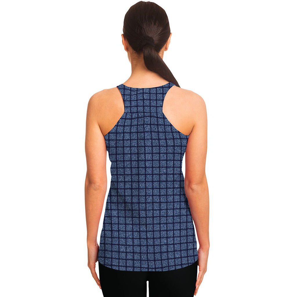 Denim Windowpane Pattern Print Women's Racerback Tank Top