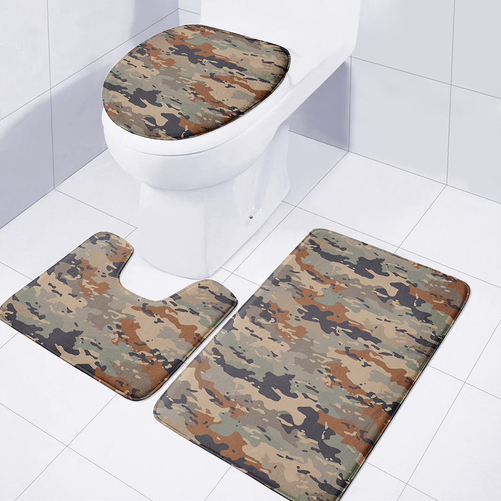 Desert Camouflage Print 3 Piece Bath Mat Set