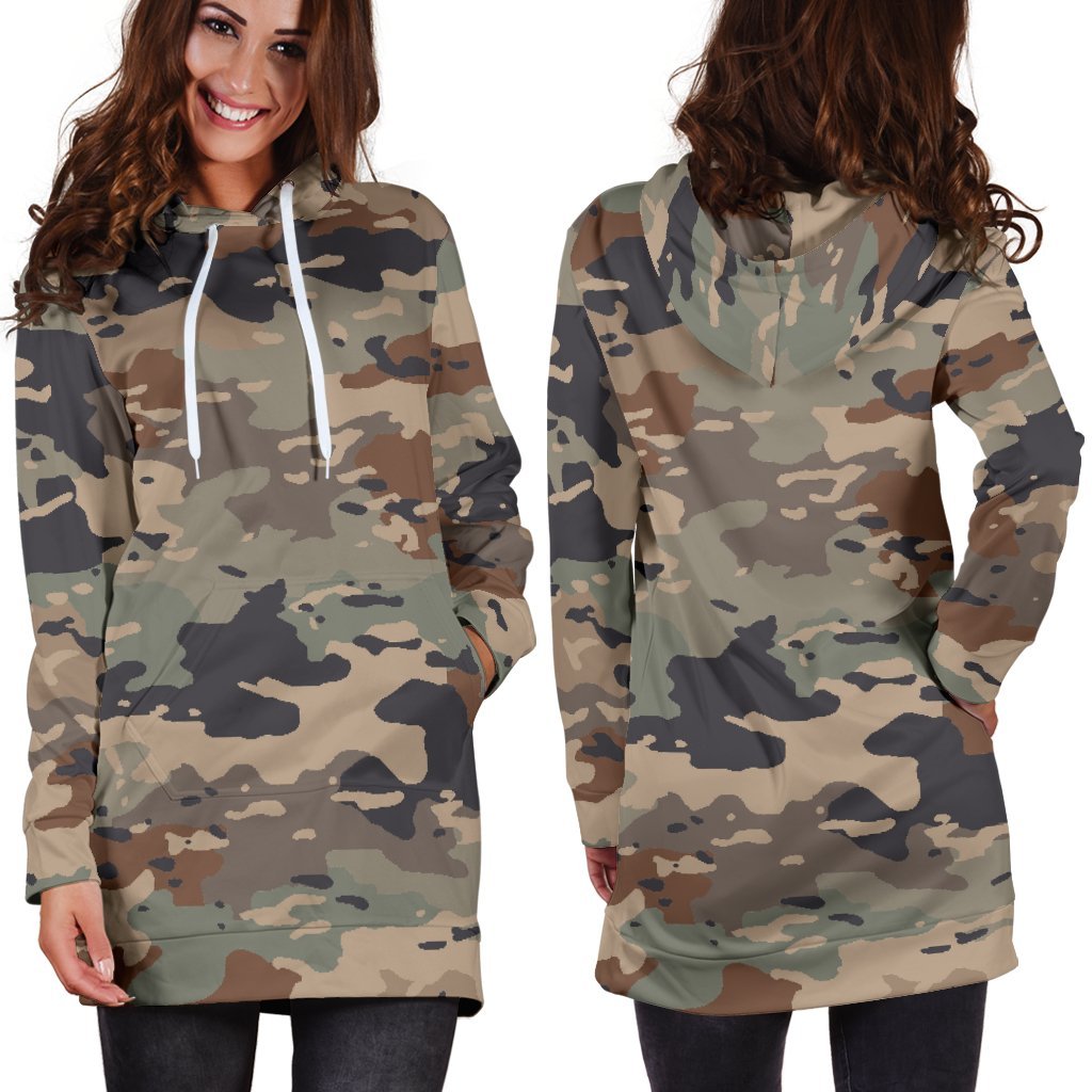 Desert Camouflage Print Hoodie Dress GearFrost