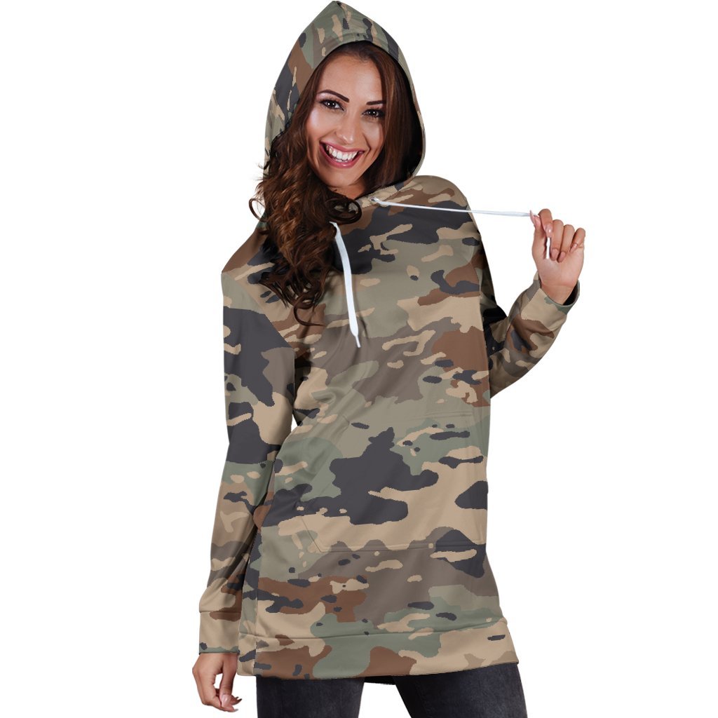Desert Camouflage Print Hoodie Dress GearFrost