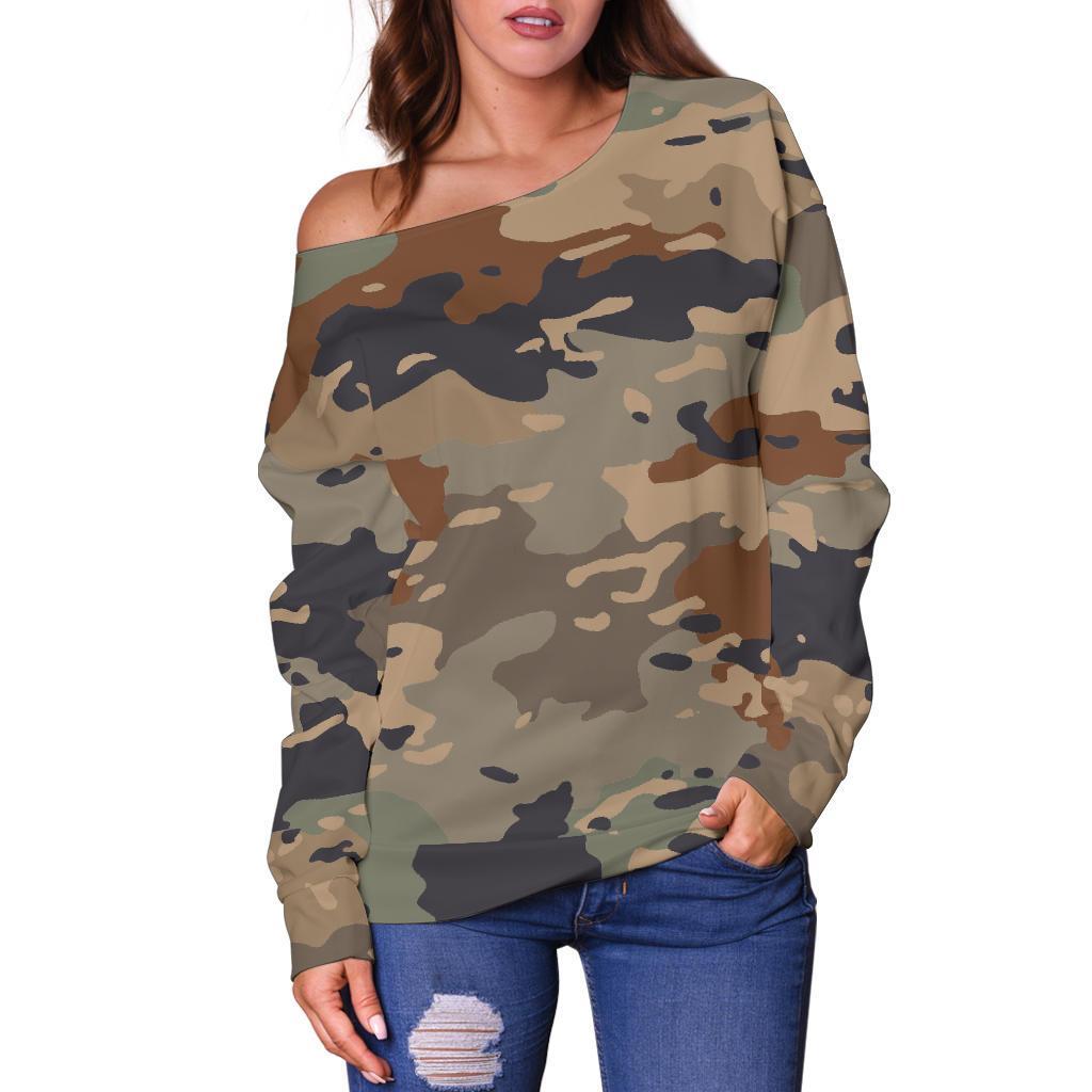 Desert Camouflage Print Off Shoulder Sweatshirt GearFrost