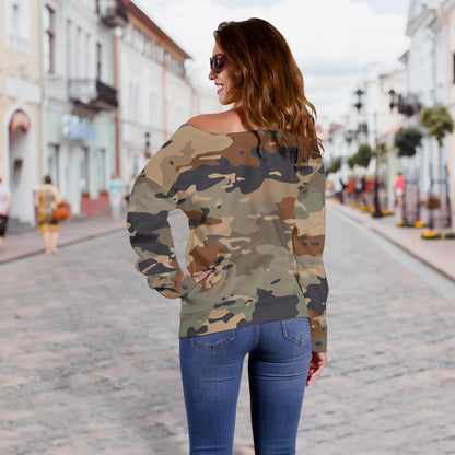 Desert Camouflage Print Off Shoulder Sweatshirt GearFrost