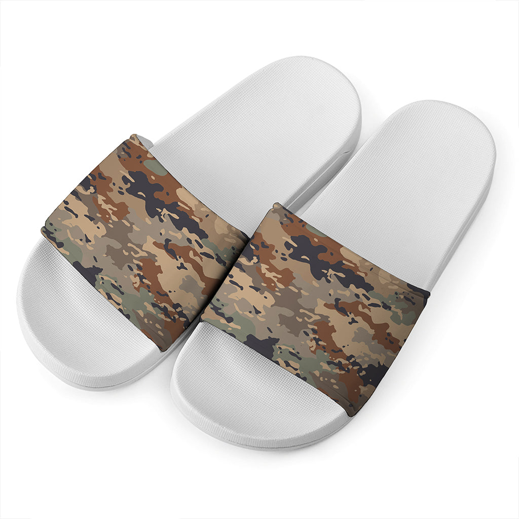 Desert Camouflage Print White Slide Sandals