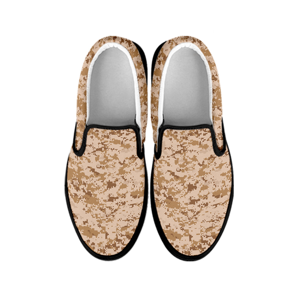Desert Digital Camo Pattern Print Black Slip On Shoes