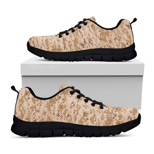 Desert Digital Camo Pattern Print Black Sneakers