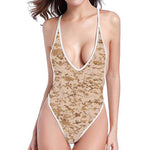 Desert Digital Camo Pattern Print One Piece High Cut Swimsuit