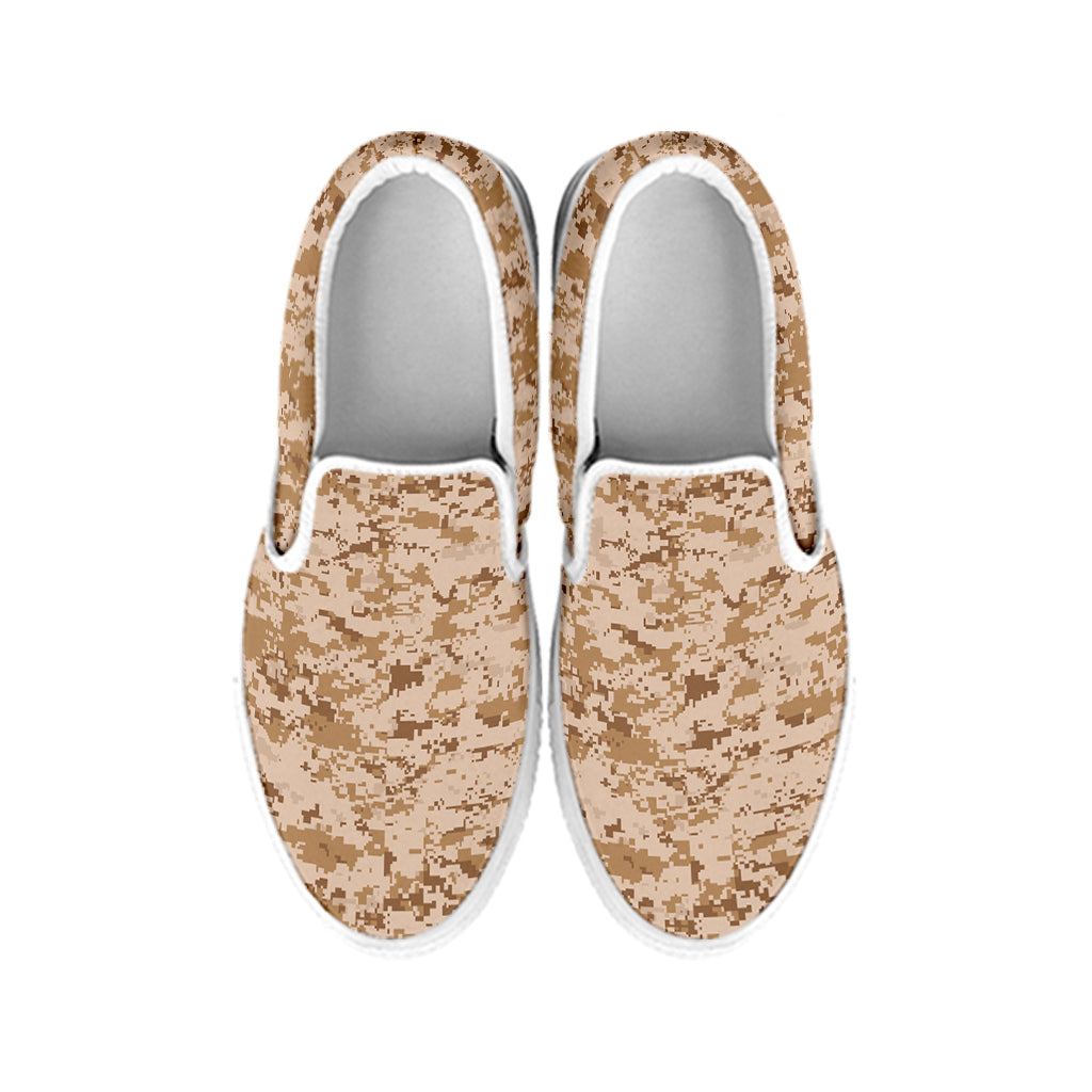 Desert Digital Camo Pattern Print White Slip On Shoes