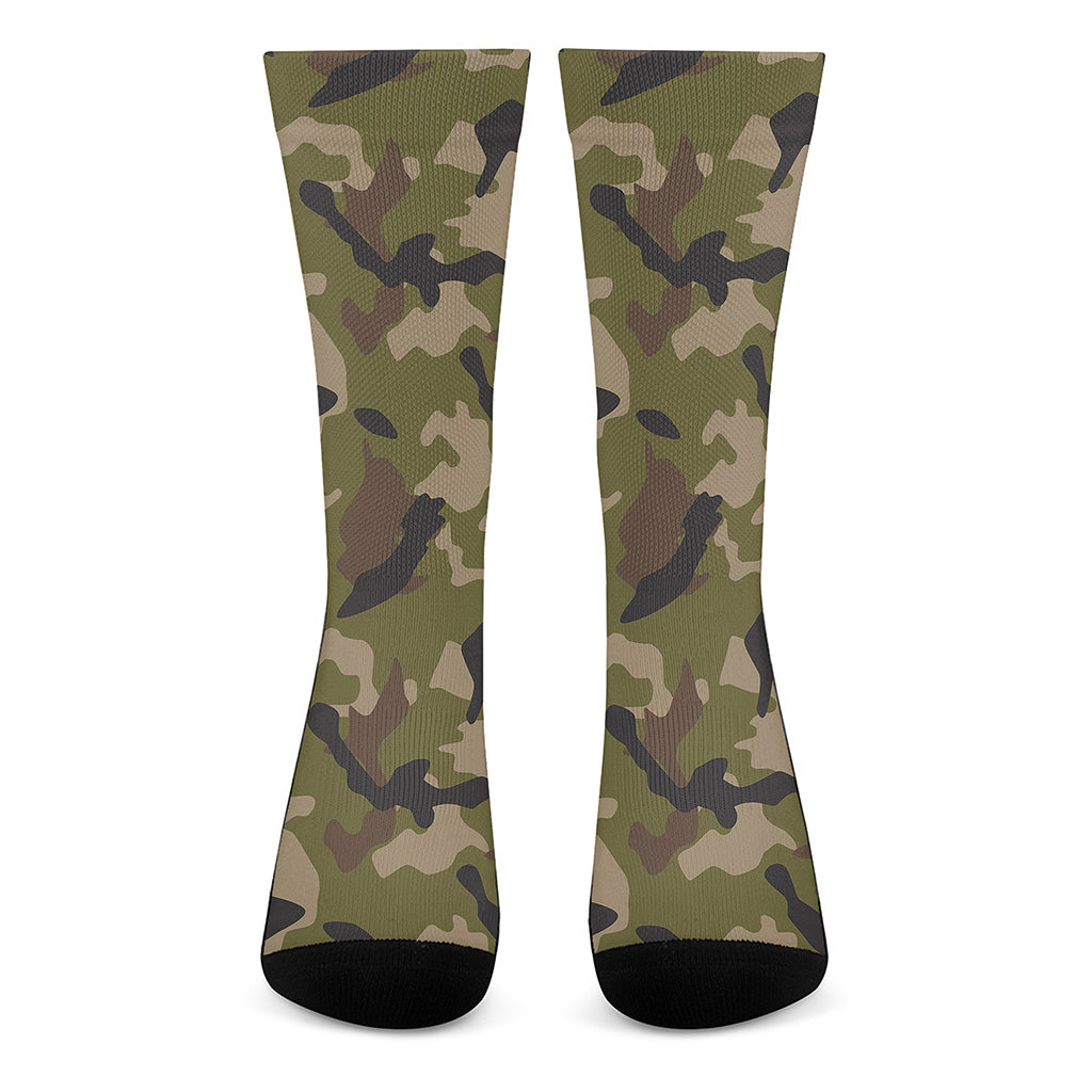 Desert Green Camouflage Print Crew Socks