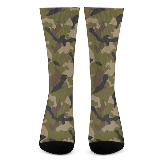 Desert Green Camouflage Print Crew Socks
