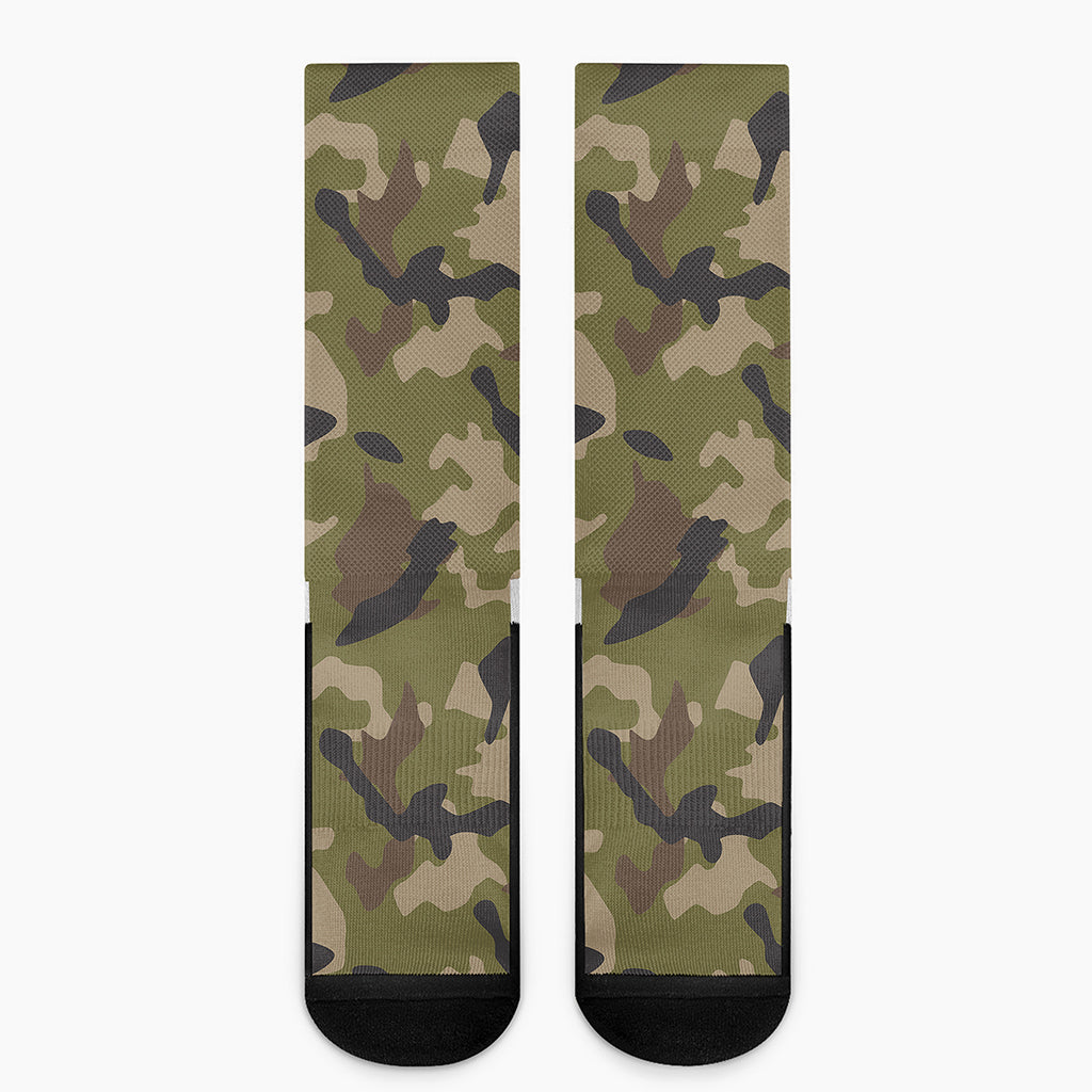 Desert Green Camouflage Print Crew Socks