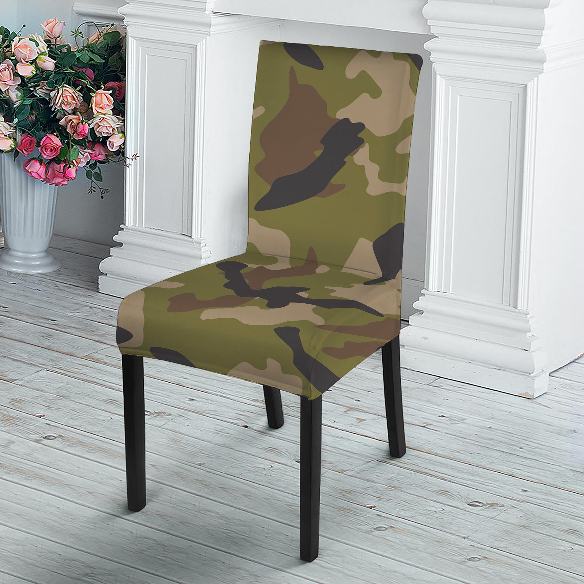 Desert Green Camouflage Print Dining Chair Slipcover