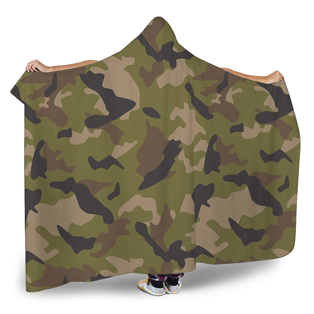 Desert Green Camouflage Print Hooded Blanket